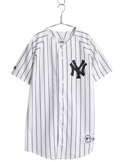 USA製 ヤンキース ベースボール シャツ キッズ XL メンズ S 程 MLB オフィシャル マジェスティック 大リーグ ユニフォーム ジャージ 重ね着