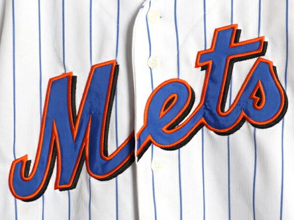 メッツ ベースボール シャツ メンズ S 程 古着 MLB オフィシャル マジェスティック 大リーグ ユニフォーム ゲームシャツ 重ね着 半袖シャツ