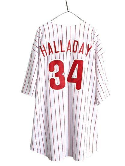 フィリーズ ベースボール シャツ メンズ 4XL / MLB オフィシャル マジェスティック 大リーグ ユニフォーム 大きいサイズ 重ね着 半袖シャツ