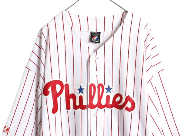 フィリーズ ベースボール シャツ メンズ 4XL / MLB オフィシャル マジェスティック 大リーグ ユニフォーム 大きいサイズ 重ね着 半袖シャツ