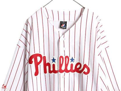 フィリーズ ベースボール シャツ メンズ 4XL / MLB オフィシャル マジェスティック 大リーグ ユニフォーム 大きいサイズ 重ね着 半袖シャツ