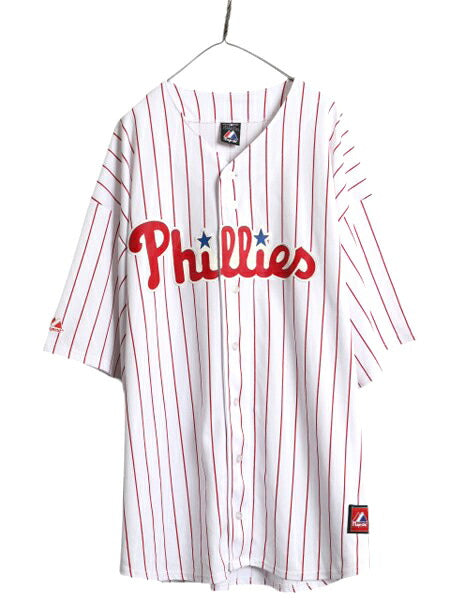 フィリーズ ベースボール シャツ メンズ 4XL / MLB オフィシャル マジェスティック 大リーグ ユニフォーム 大きいサイズ 重ね着 半袖シャツ