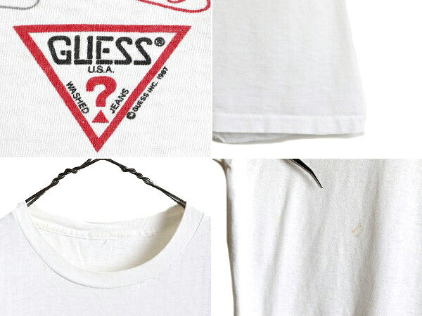 80s ビンテージ ■ ゲス プリント 半袖 Tシャツ メンズ レディース M 程/ 80年代 GUESS シングルステッチ 白 ロゴTシャツ プリントTシャツ