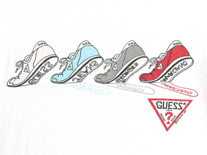 80s ビンテージ ■ ゲス プリント 半袖 Tシャツ メンズ レディース M 程/ 80年代 GUESS シングルステッチ 白 ロゴTシャツ プリントTシャツ