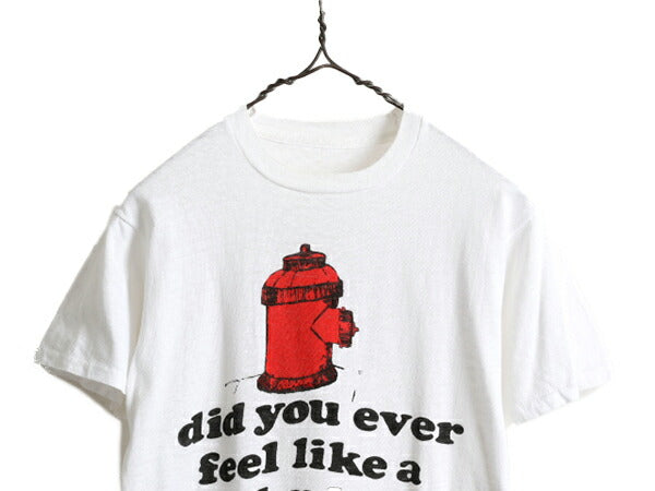 70s ビンテージ ■ ジョーク メッセージ 染み込み プリント 半袖 Tシャツ メンズ S 程/ 古着 70年代 イラスト シングルステッチ 当時物 白