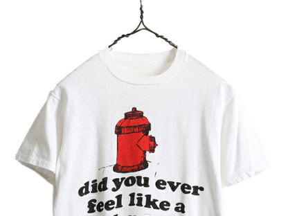 70s ビンテージ ■ ジョーク メッセージ 染み込み プリント 半袖 Tシャツ メンズ S 程/ 古着 70年代 イラスト シングルステッチ 当時物 白