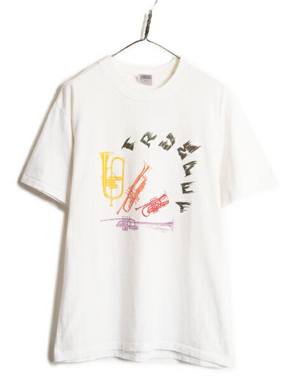 80s USA製 ジャズ トランペット アート イラスト プリント Tシャツ メンズ XL / 80年代 ヴィンテージ JAZZ 当時物 アート シングルステッチ