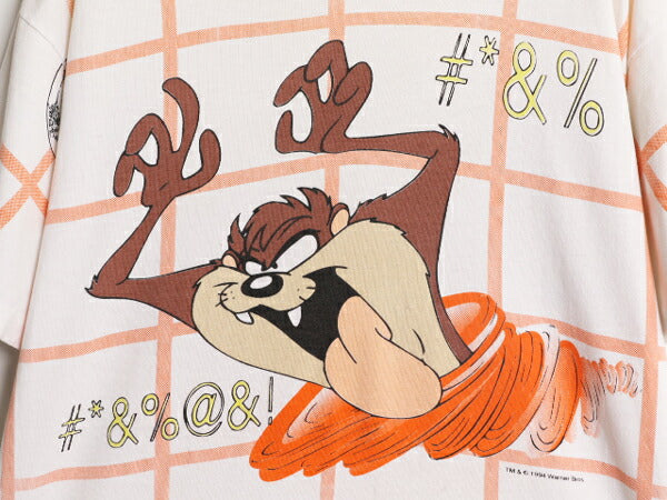 90s USA製 ワーナー タズマニアンデビル オールオーバー プリント Tシャツ メンズ L オールド キャラクター イラスト シングルステッチ 白