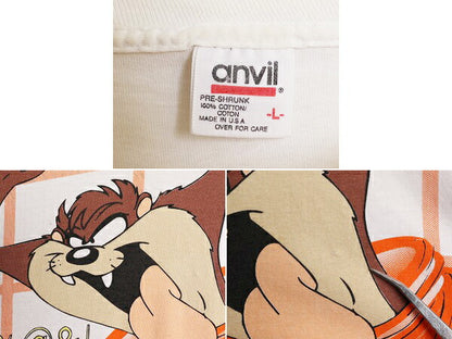 90s USA製 ワーナー タズマニアンデビル オールオーバー プリント Tシャツ メンズ L オールド キャラクター イラスト シングルステッチ 白