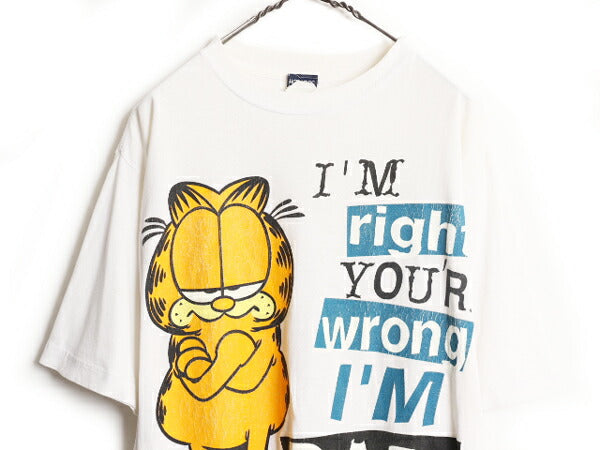 90s ガーフィールド プリント 半袖 Tシャツ メンズ レディース L 古着 90年代 オールド GARFIELD シングルステッチ キャラクター イラスト