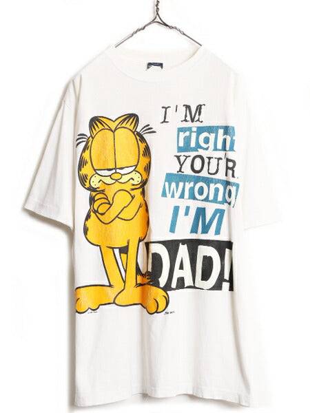 90s ガーフィールド プリント 半袖 Tシャツ メンズ レディース L 古着 90年代 オールド GARFIELD シングルステッチ キャラクター イラスト