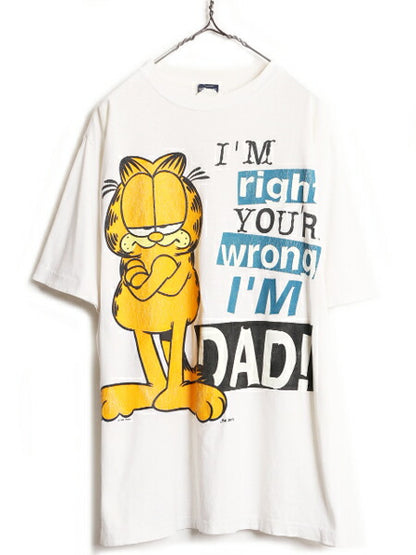 90s ガーフィールド プリント 半袖 Tシャツ メンズ レディース L 古着 90年代 オールド GARFIELD シングルステッチ キャラクター イラスト