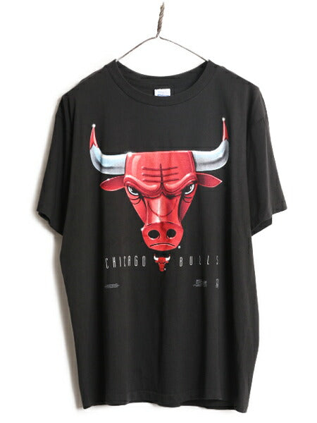90s USA製 NBA オフィシャル ブルズ プリント Tシャツ メンズ L / 90年代 オールド バスケ シングルステッチ キャラクター ジョーダン 黒