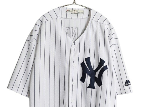 ヤンキース ベースボール シャツ メンズ XL MLB オフィシャル マジェスティック 大リーグ ユニフォーム ゲームシャツ 重ね着 大きいサイズ
