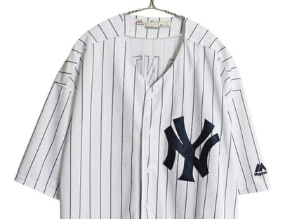 ヤンキース ベースボール シャツ メンズ XL MLB オフィシャル マジェスティック 大リーグ ユニフォーム ゲームシャツ 重ね着 大きいサイズ