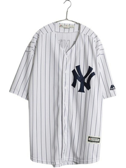 ヤンキース ベースボール シャツ メンズ XL MLB オフィシャル マジェスティック 大リーグ ユニフォーム ゲームシャツ 重ね着 大きいサイズ