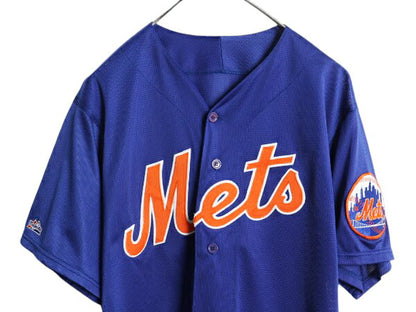 USA製 メッツ ベースボール シャツ メンズ L 程/ MLB オフィシャル マジェスティック 大リーグ ユニフォーム ゲームシャツ メッシュ 重ね着