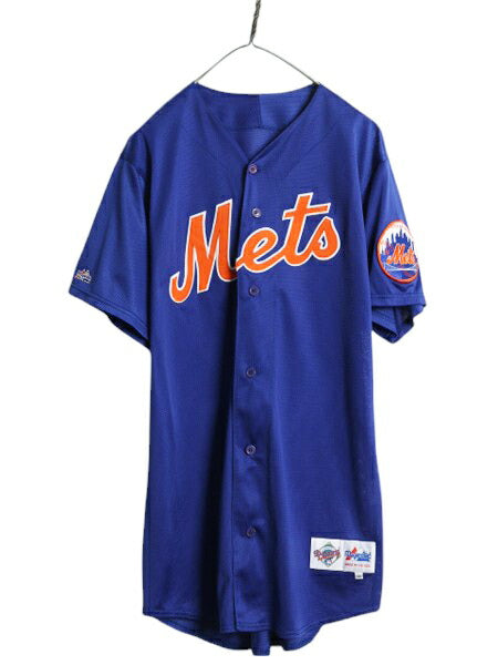 USA製 メッツ ベースボール シャツ メンズ L 程/ MLB オフィシャル マジェスティック 大リーグ ユニフォーム ゲームシャツ メッシュ 重ね着