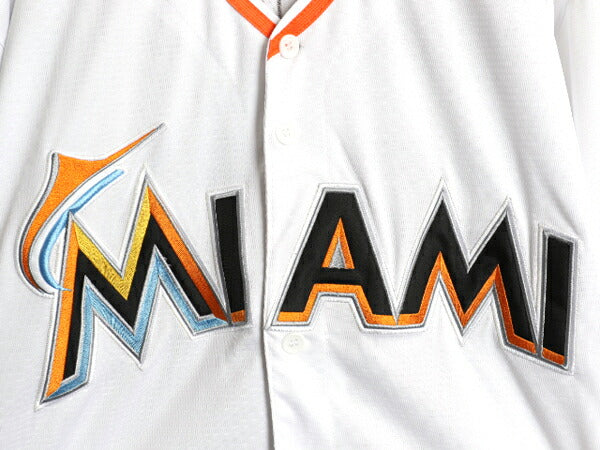 マーリンズ ベースボール シャツ メンズ M / MLB オフィシャル マジェスティック 大リーグ ユニフォーム ゲームシャツ 半袖シャツ ジャージ