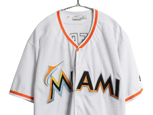 マーリンズ ベースボール シャツ メンズ M / MLB オフィシャル マジェスティック 大リーグ ユニフォーム ゲームシャツ 半袖シャツ ジャージ