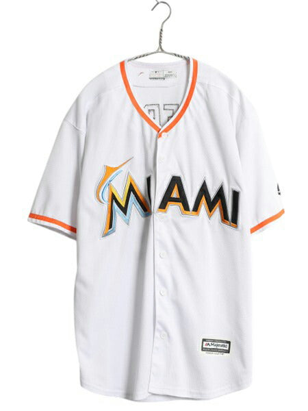 マーリンズ ベースボール シャツ メンズ M / MLB オフィシャル マジェスティック 大リーグ ユニフォーム ゲームシャツ 半袖シャツ ジャージ