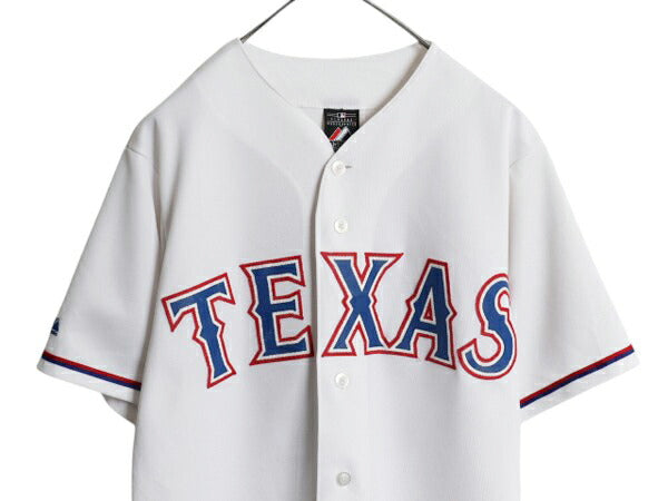 USA製 レンジャーズ ベースボール シャツ メンズ S / MLB オフィシャル マジェスティック 大リーグ ユニフォーム ゲームシャツ 半袖シャツ