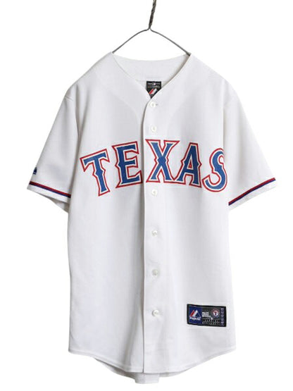 USA製 レンジャーズ ベースボール シャツ メンズ S / MLB オフィシャル マジェスティック 大リーグ ユニフォーム ゲームシャツ 半袖シャツ