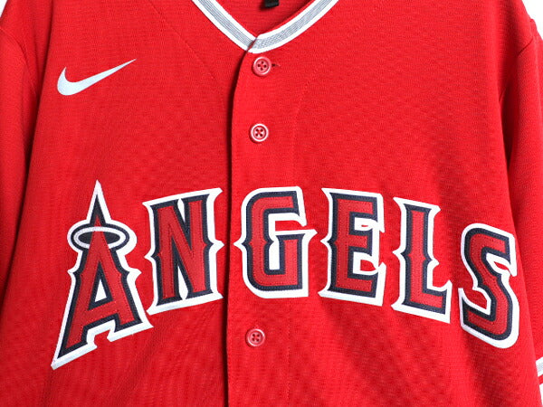 大谷翔平 エンゼルス ベースボール シャツ メンズ S / MLB オフィシャル ナイキ 大リーグ スウッシュ ユニフォーム ゲームシャツ 重ね着 赤