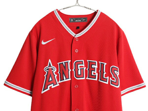 大谷翔平 エンゼルス ベースボール シャツ メンズ S / MLB オフィシャル ナイキ 大リーグ スウッシュ ユニフォーム ゲームシャツ 重ね着 赤