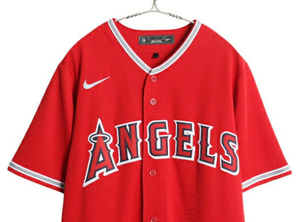 大谷翔平 エンゼルス ベースボール シャツ メンズ S / MLB オフィシャル ナイキ 大リーグ スウッシュ ユニフォーム ゲームシャツ 重ね着 赤