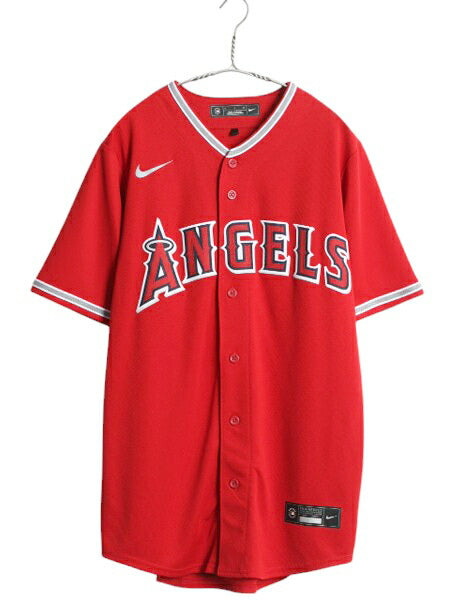 大谷翔平 エンゼルス ベースボール シャツ メンズ S / MLB オフィシャル ナイキ 大リーグ スウッシュ ユニフォーム ゲームシャツ 重ね着 赤