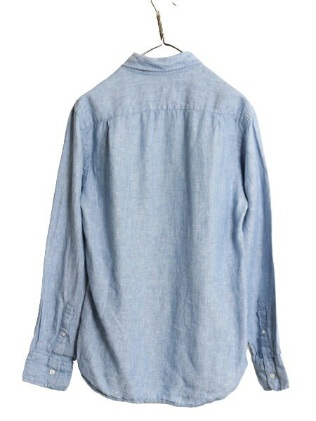 ジェイクルー 100% アイリッシュ リネン 長袖 ボタンダウン シャツ メンズ S / JCREW 長袖シャツ 高級 麻 ポケット付き BD スリム ブルー