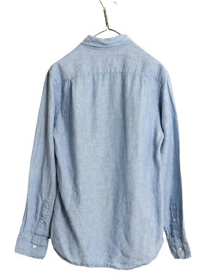 ジェイクルー 100% アイリッシュ リネン 長袖 ボタンダウン シャツ メンズ S / JCREW 長袖シャツ 高級 麻 ポケット付き BD スリム ブルー