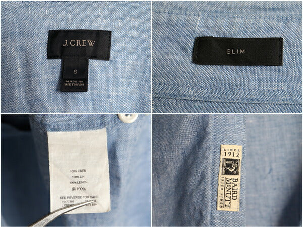 ジェイクルー 100% アイリッシュ リネン 長袖 ボタンダウン シャツ メンズ S / JCREW 長袖シャツ 高級 麻 ポケット付き BD スリム ブルー