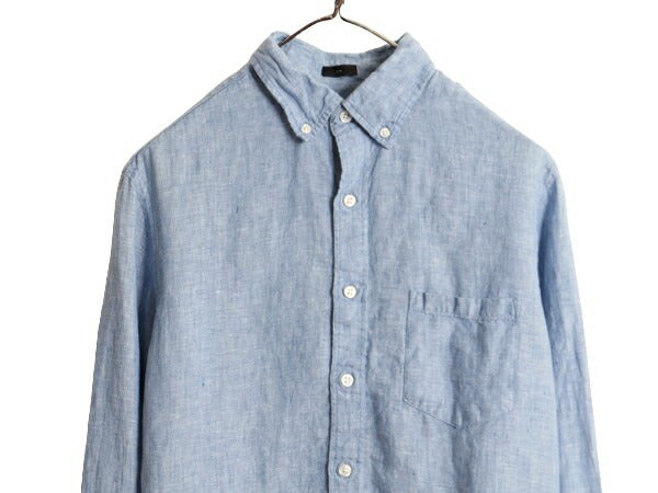 ジェイクルー 100% アイリッシュ リネン 長袖 ボタンダウン シャツ メンズ S / JCREW 長袖シャツ 高級 麻 ポケット付き BD スリム ブルー