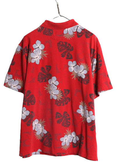 90s チャップス ラルフローレン 総柄 鹿の子 半袖 ポロシャツ メンズ XXL オールド CHAPS ハワイアン アロハ 半袖シャツ 大きいサイズ 花柄