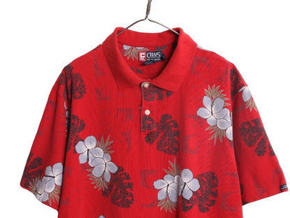 90s チャップス ラルフローレン 総柄 鹿の子 半袖 ポロシャツ メンズ XXL オールド CHAPS ハワイアン アロハ 半袖シャツ 大きいサイズ 花柄