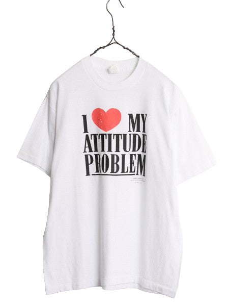 90s USA製 メッセージ イラスト プリント 半袖 Tシャツ メンズ レディース L / 古着 90年代 オールド アート カットソー シングルステッチ