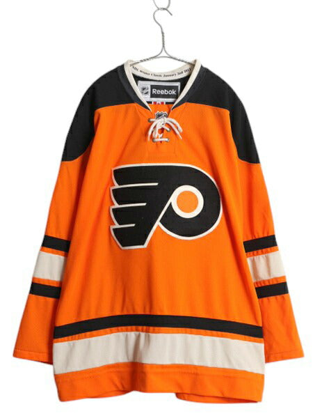 フライヤーズ ホッケー ジャージ メンズ L / NHL オフィシャル リーボック アイスホッケー ゲームシャツ ユニフォーム 重ね着 レースアップ