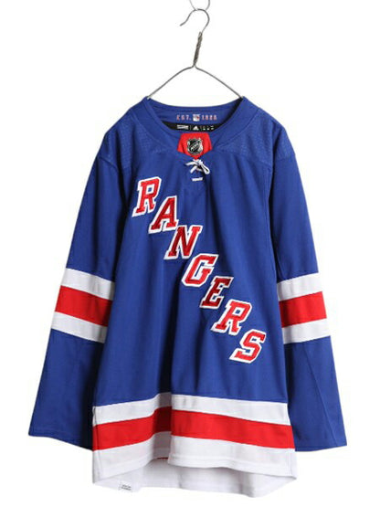 レンジャーズ ホッケー ジャージ メンズ L 程/ NHL オフィシャル アディダス アイスホッケー ユニフォーム ゲームシャツ 長袖シャツ 重ね着