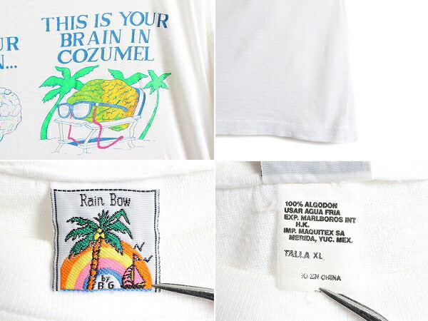 90s ■ 脳みそ エロ パロディ アート プリント 半袖 Tシャツ ( メンズ XL 小さめ M 程) 90年代 BRAIN ポップ イラスト シングルステッチ 白