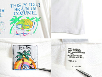 90s ■ 脳みそ エロ パロディ アート プリント 半袖 Tシャツ ( メンズ XL 小さめ M 程) 90年代 BRAIN ポップ イラスト シングルステッチ 白