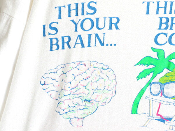 90s ■ 脳みそ エロ パロディ アート プリント 半袖 Tシャツ ( メンズ XL 小さめ M 程) 90年代 BRAIN ポップ イラスト シングルステッチ 白