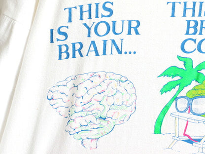 90s ■ 脳みそ エロ パロディ アート プリント 半袖 Tシャツ ( メンズ XL 小さめ M 程) 90年代 BRAIN ポップ イラスト シングルステッチ 白