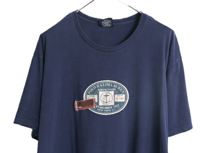 90s ポロ ラルフローレン ワッペン 刺繍 Tシャツ メンズ XL 90年代 オールド コットン カットソー 大きいサイズ 紺 クルーネック ネイビー