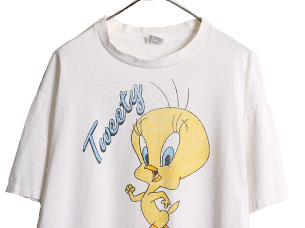 90s USA製 ワーナー ルーニー テューンズ プリント Tシャツ メンズ レディース XL / オールド キャラクター イラスト シングルステッチ 白T