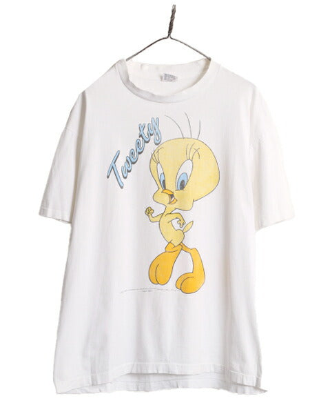 90s USA製 ワーナー ルーニー テューンズ プリント Tシャツ メンズ レディース XL / オールド キャラクター イラスト シングルステッチ 白T
