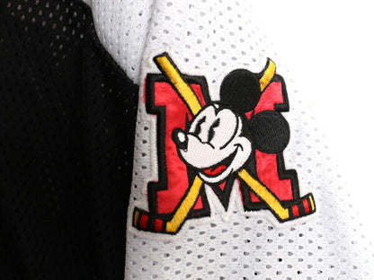 90s ミッキー メッシュ ホッケー ジャージ メンズ M L 大きめ XL 程/ オールド ディズニー オフィシャル 7分丈 キャラクター ゲームシャツ