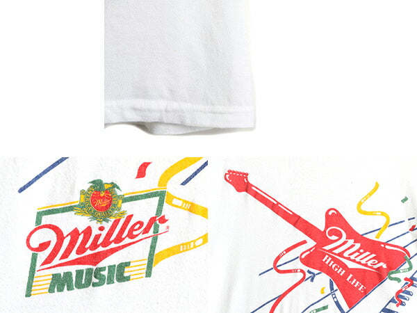 80s USA製 ■ ミラー x ヘイマー ギター イラスト プリント 半袖 Tシャツ XL 小さめ メンズ L 程/ 80年代 企業物 コラボ ビール バンド 白
