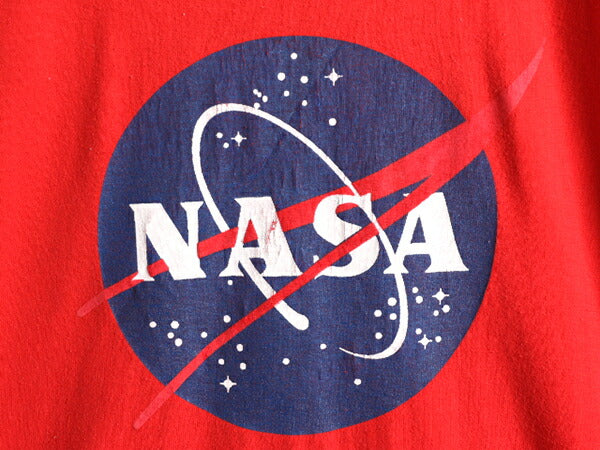 90s USA製 ■ NASA プリント 半袖 Tシャツ メンズ M / 古着 90年代 オールド 宇宙 企業 ロゴ イラスト ヘビーウェイト シングルステッチ 赤
